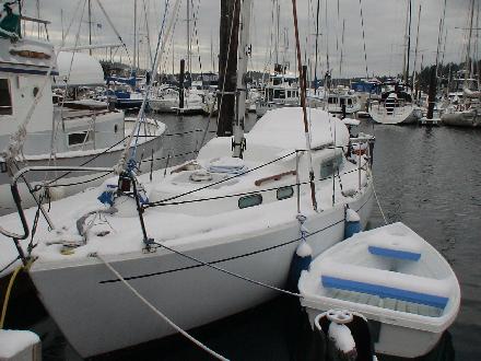 Boat covered with snow