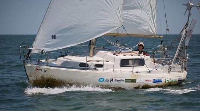 sailboat st brendan at end of solo circumnavigation of the americas